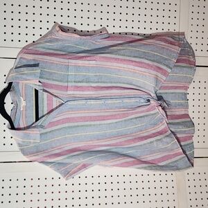Beach Lunch Lounge Linen Blend 1x Stripped Lightweight Top Tie Front Coastal